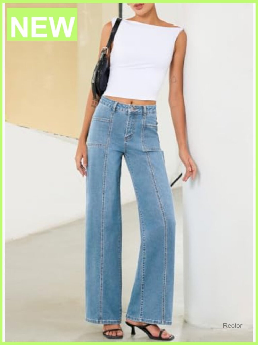 High Waisted Wide Leg Jeans Stretchy Baggy Denim Pants - Picture 5 of 7